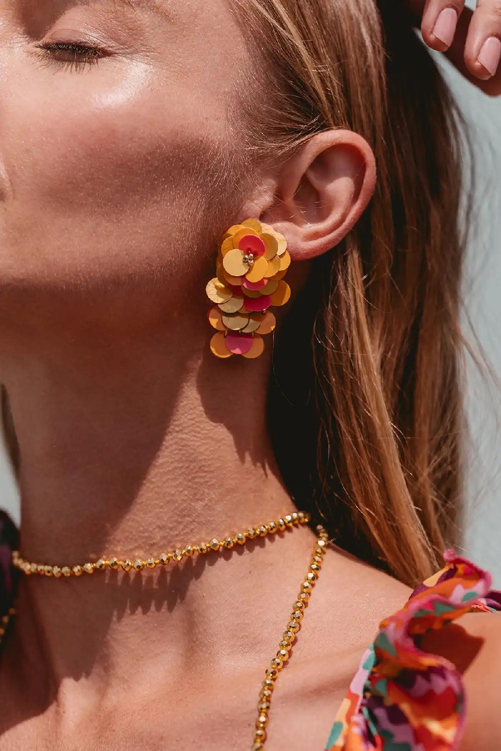 Lott. Gioielli Oranje Oorbellen Linde Sequin Flower Waterfall M