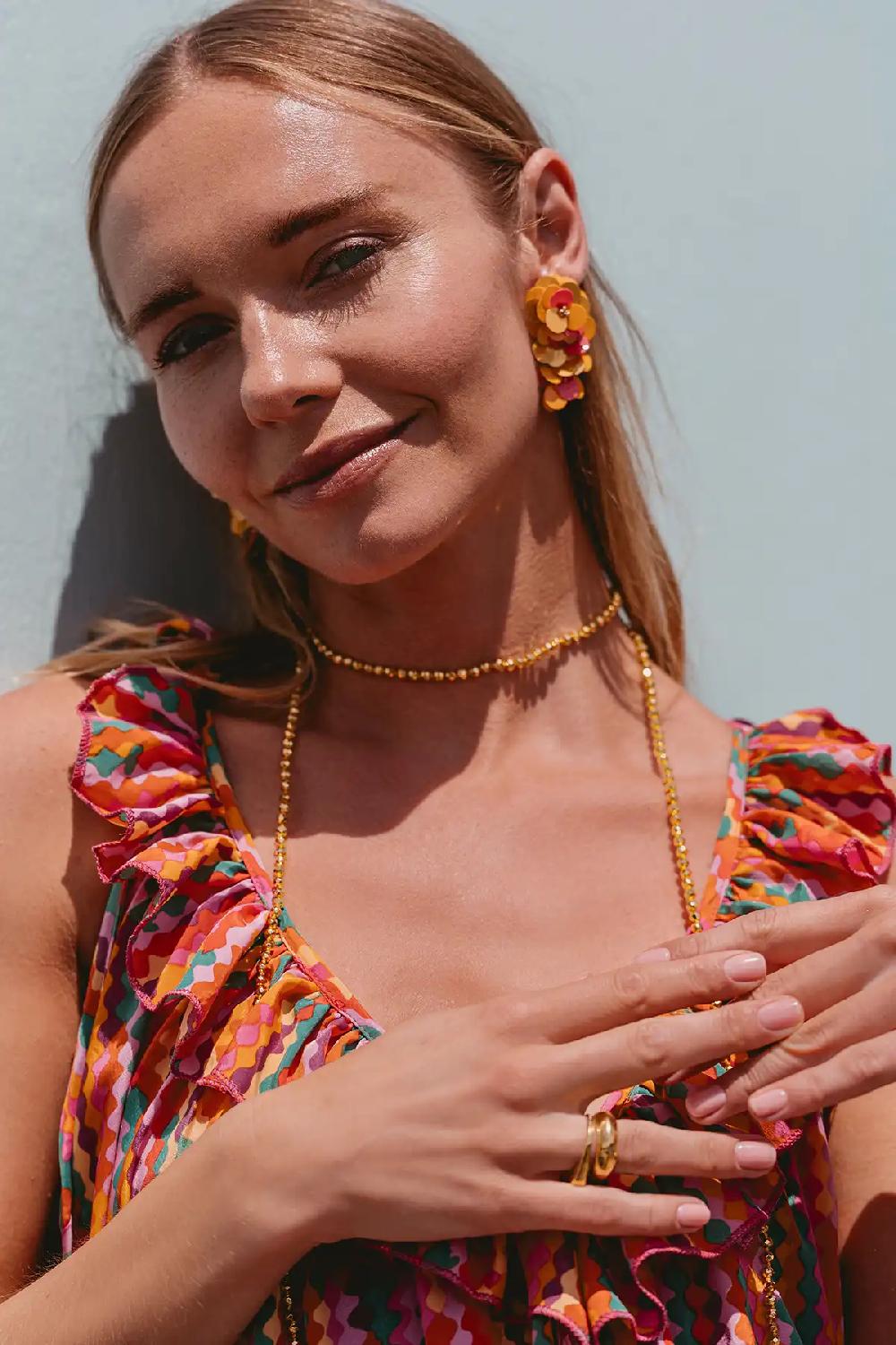 Lott. Gioielli Oranje Oorbellen Linde Sequin Flower Waterfall M