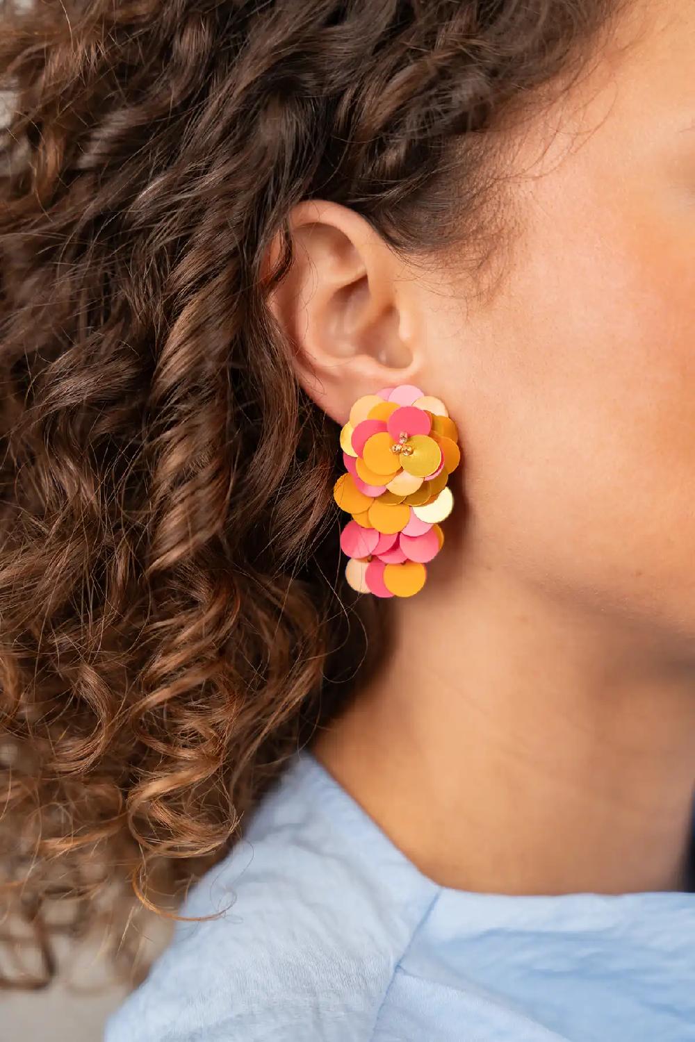 Lott. Gioielli Oranje Oorbellen Linde Sequin Flower Waterfall M