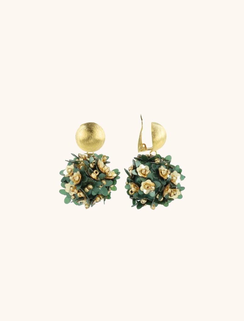 Lott. Gioielli Oud Groene Sequin Flower Globe Oorbellen S Clip