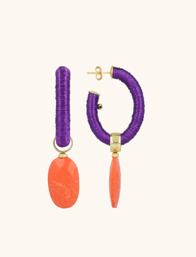 lott. gioielli Paarse Oorbellen Evy Oval Creole M Stone Charm