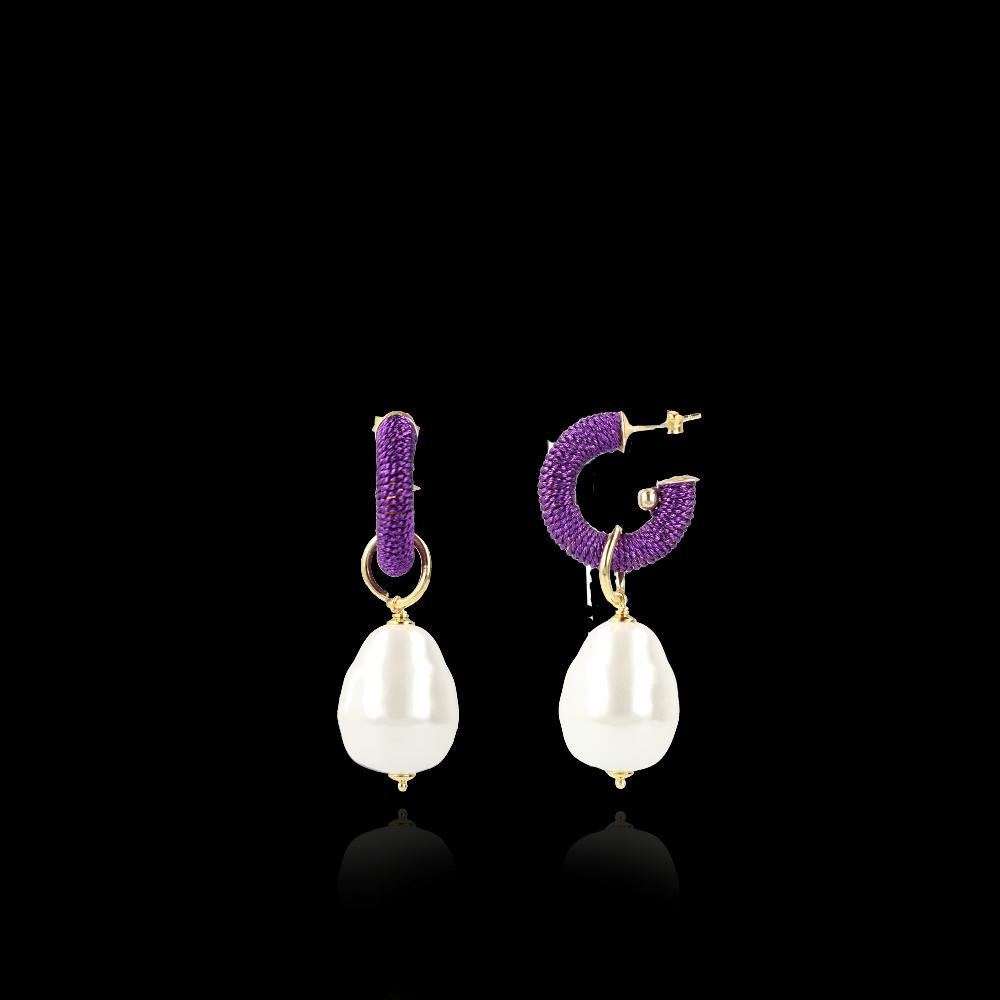 Lott. Gioielli Paarse Oorbellen Gaia Creool XS Parel