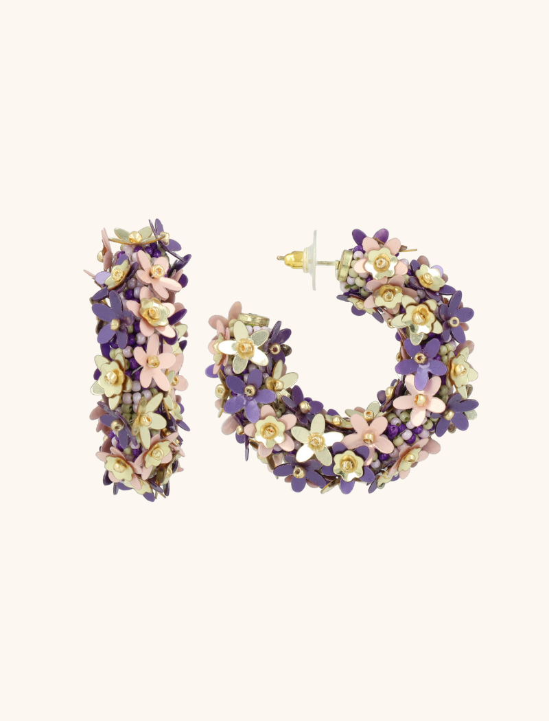 Lott. Gioielli Paarse Sequin Flower Creool Oorbellen M