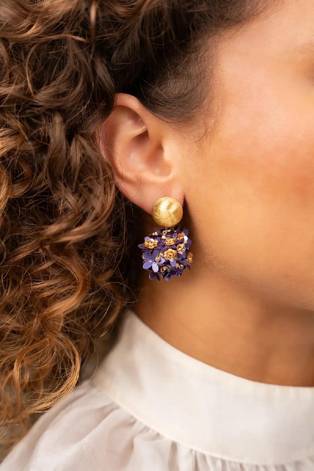 Lott. Gioielli Paarse Sequin Flower Globe Oorbellen S