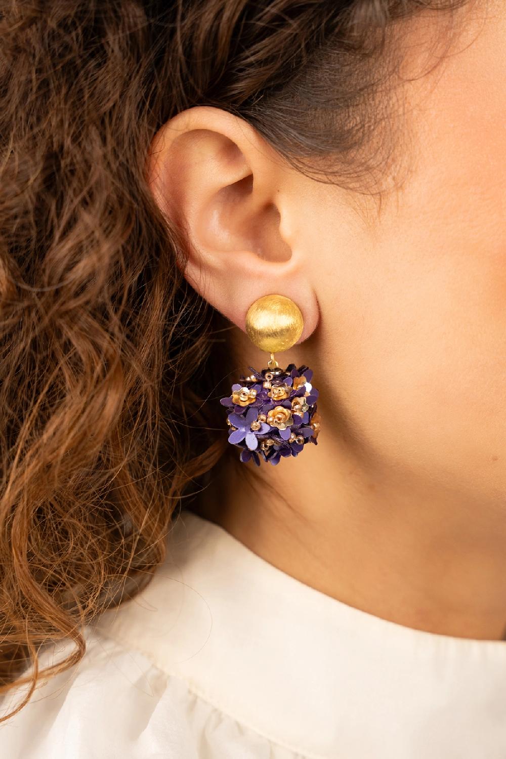 Lott. Gioielli Paarse Sequin Flower Globe Oorbellen S Clip