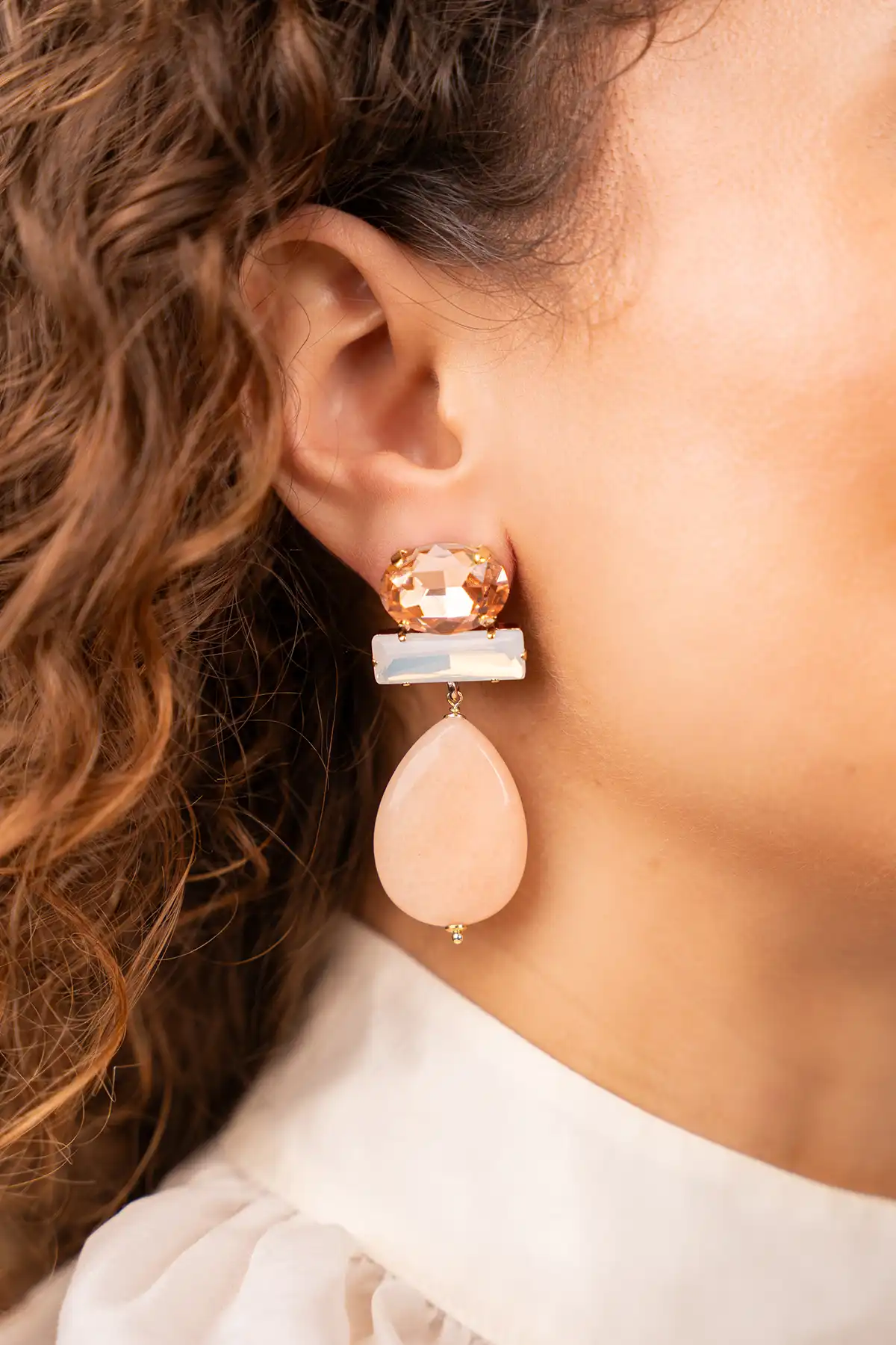 Lott. Gioielli Peach Oorbellen Ovaal Vintage Opal Druppel L