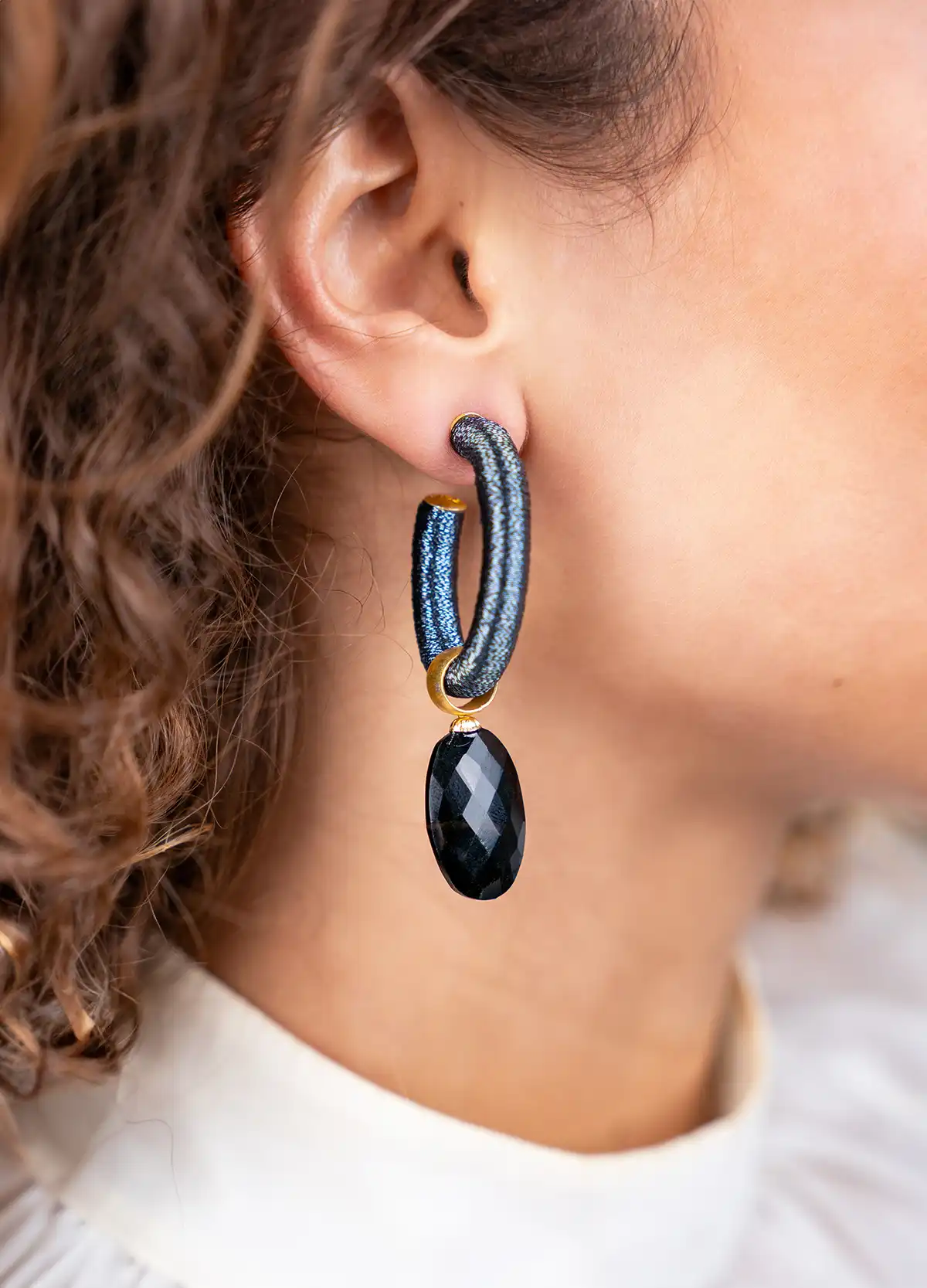 Lott. Gioielli Petrol/Black Oorbellen Evy Creool Ovaal