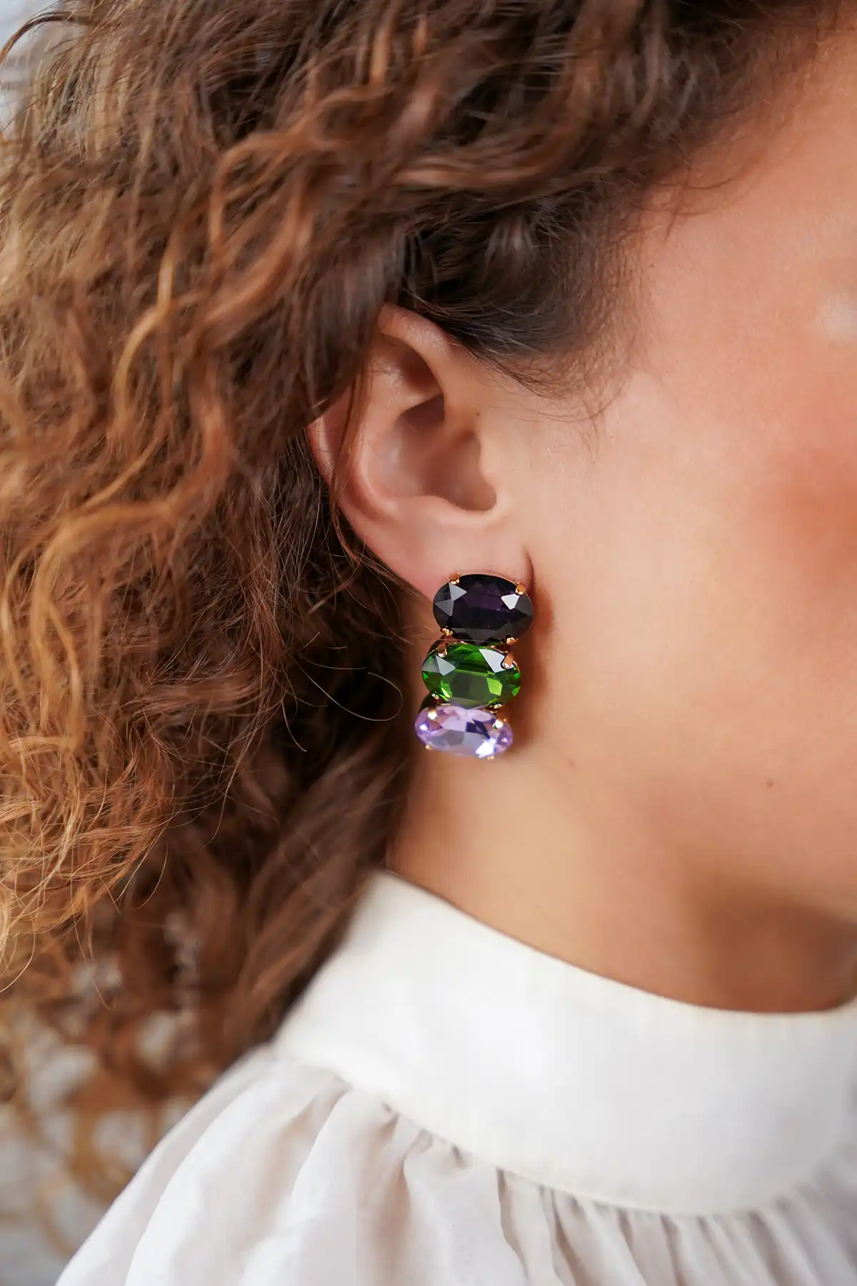 Lott. Gioielli Purple/Olivine Oorbellen Gracia Vertical Oval 3 Stones M