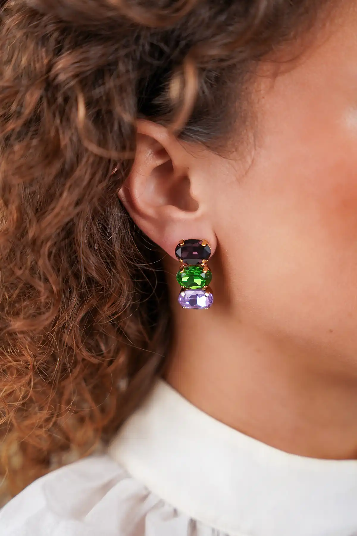 Lott. Gioielli Purple/Olivine Oorbellen Gracia Vertical Oval 3 Stones S