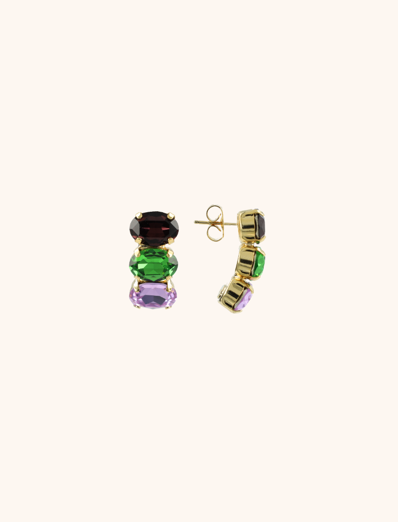 lott. gioielli Purple/Olivine Oorbellen Gracia Vertical Oval 3 Stones S