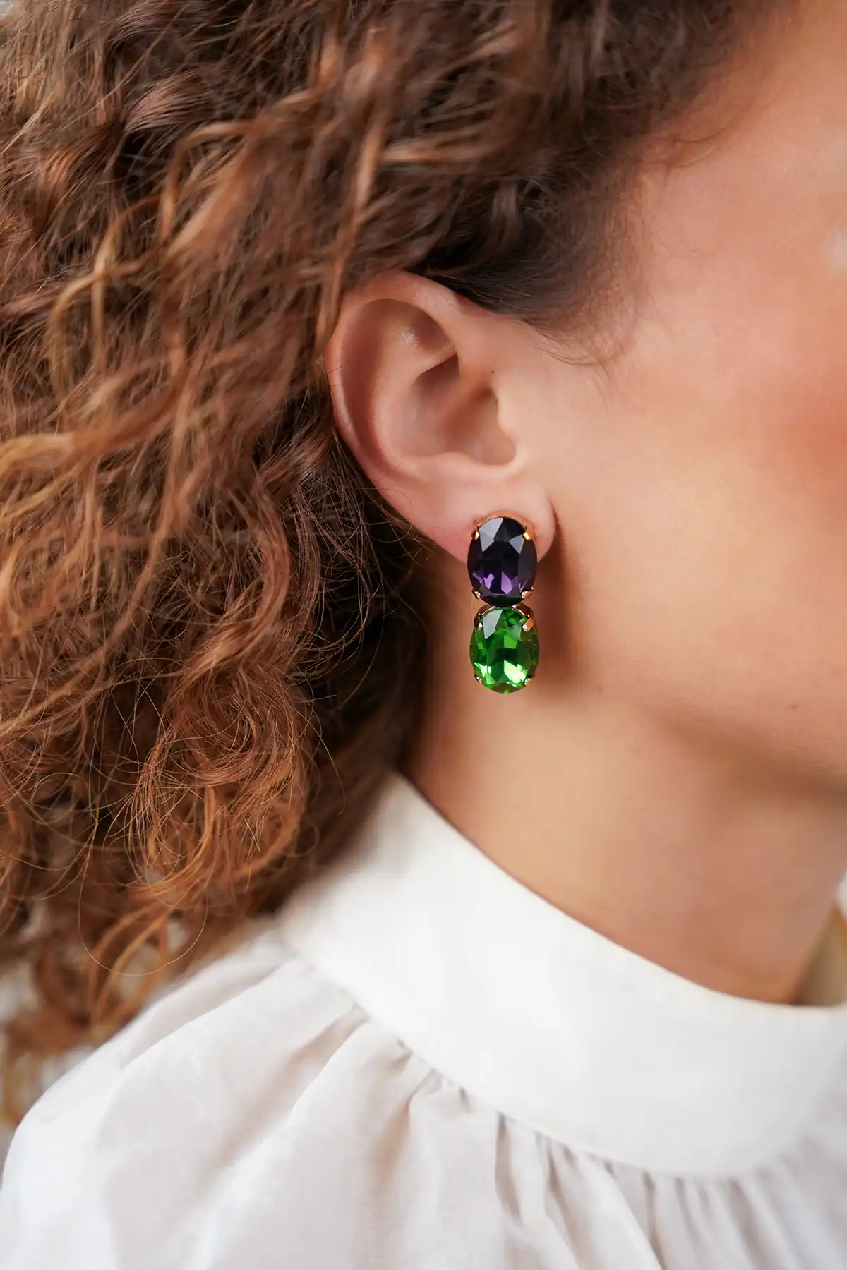 Lott. Gioielli Purple/Olivine Oorbellen Maudi Oval 2 Stones Waterfall M