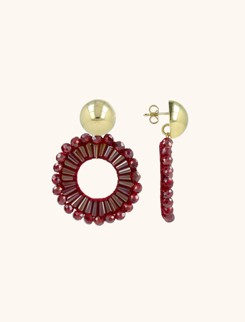 lott. gioielli Red Wine Oorbellen Ann-Mary Open Cirkel Double Beads