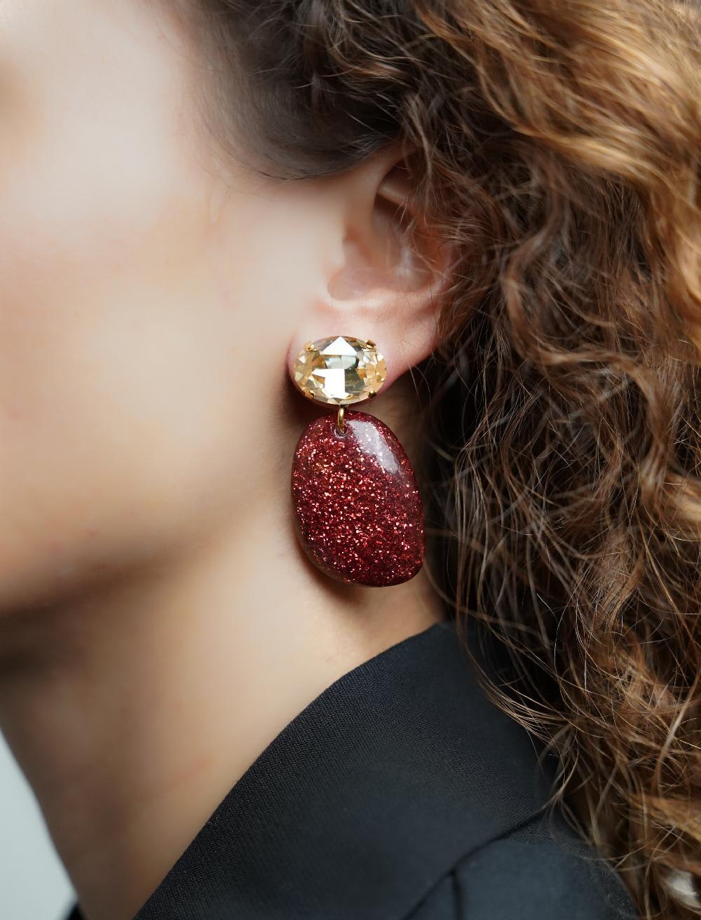 Lott. Gioielli Rode Glitter Oorbellen Little Sara Asymetrisch Ovaal S