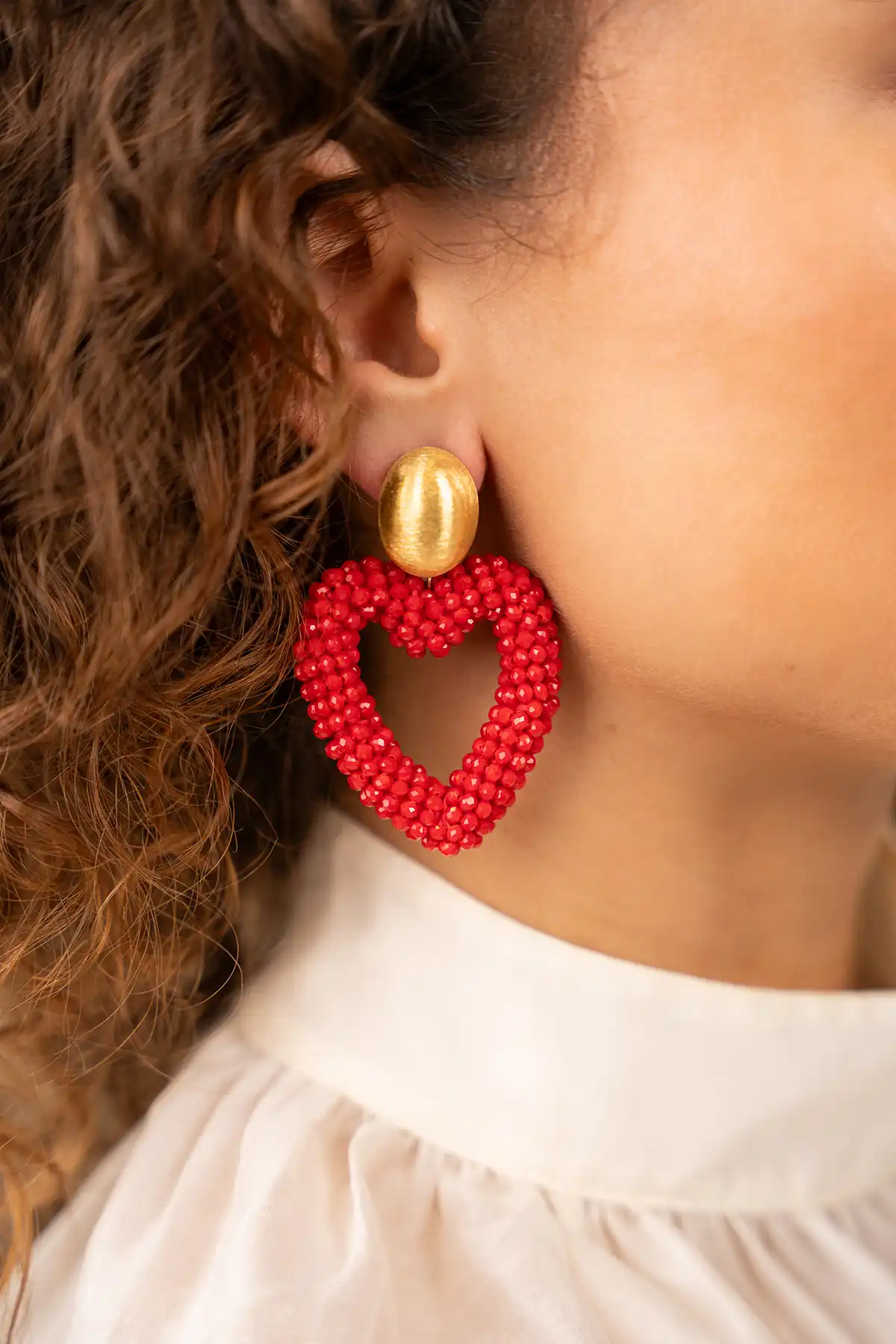 Lott. Gioielli Rode Hart Oorbellen Valentijn Brushed Ovaal