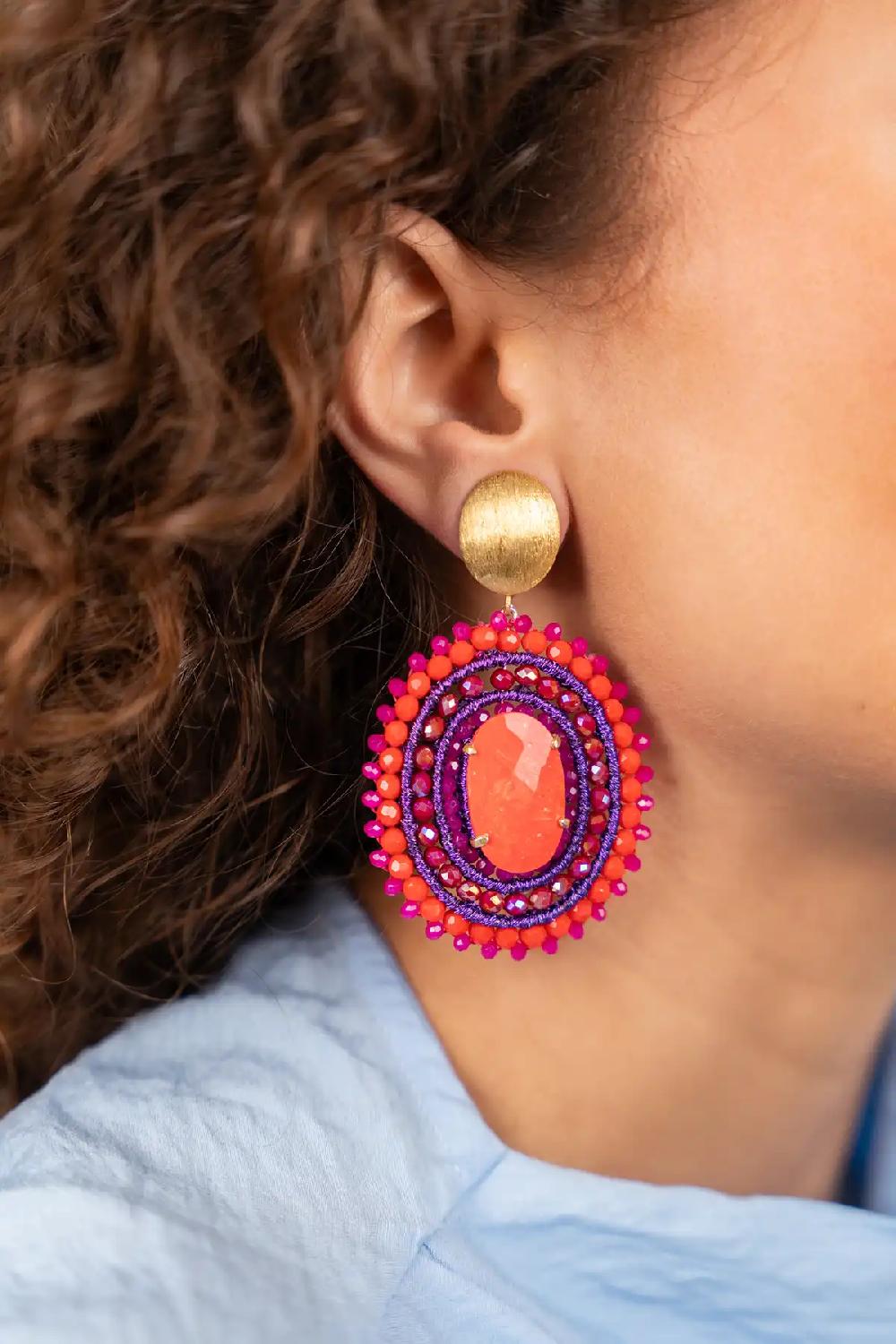 Lott. Gioielli Rode Oorbellen Jamie Filled Oval 3 Rings W/ Stone L Clip