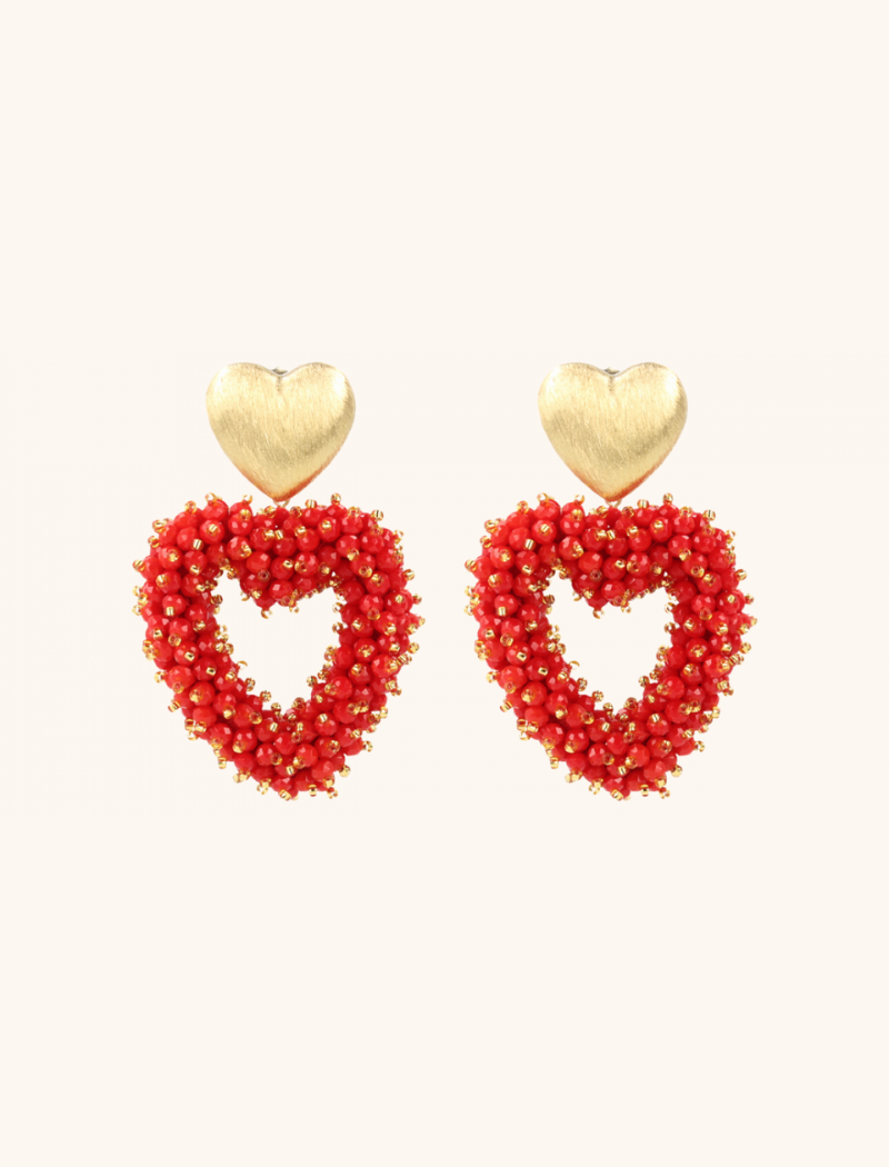 lott. gioielli Rode Oorbellen Valentina Brushed Hart Double Stones