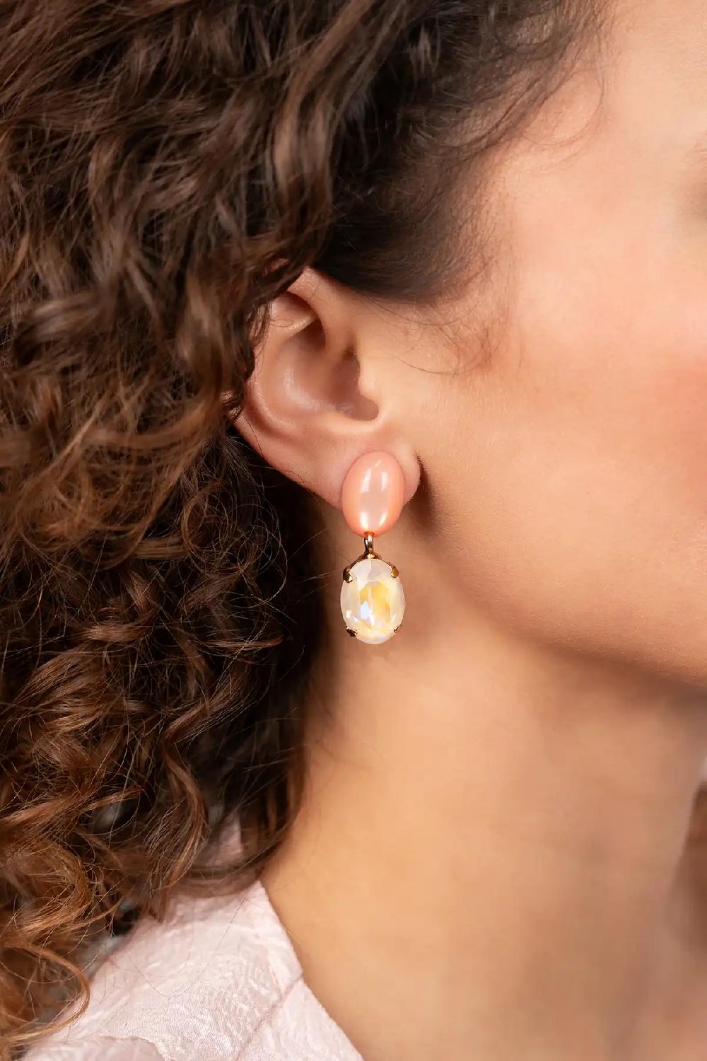 Lott. Gioielli Rosa/Ivory Oorbellen Indy Oval Strass Pendant M