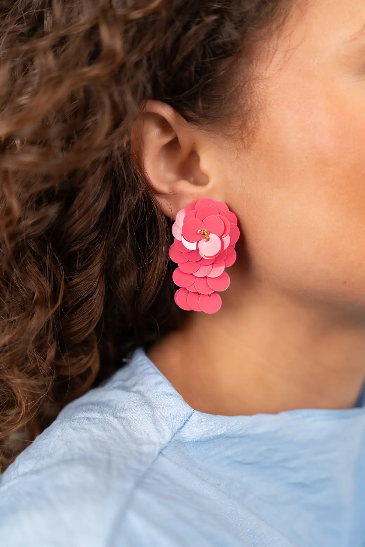 Lott. Gioielli Roze Oorbellen Linde Sequin Flower Waterfall M