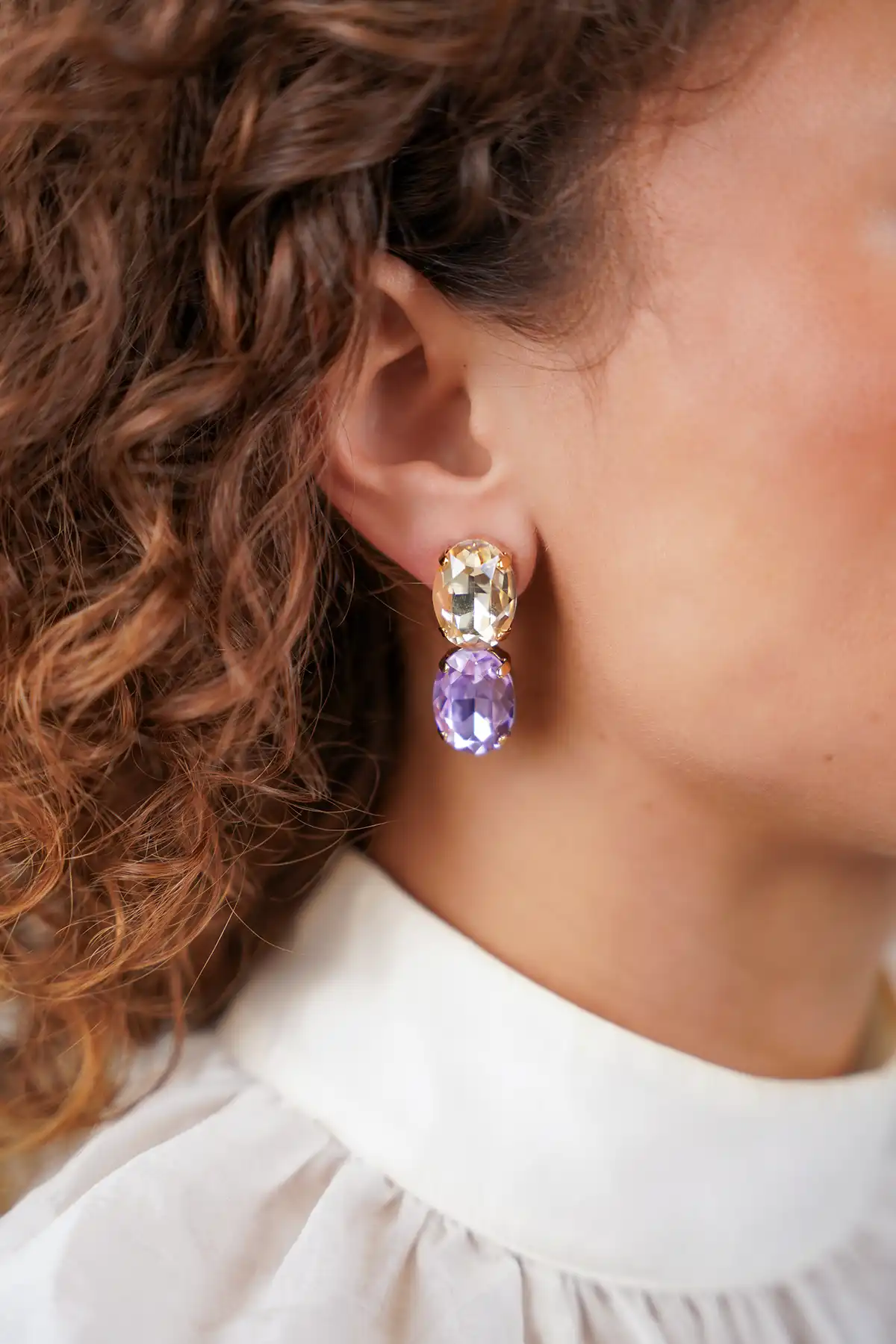 Lott. Gioielli Shadow/Violet Oorbellen Maudi Oval 2 Stones Waterfall M