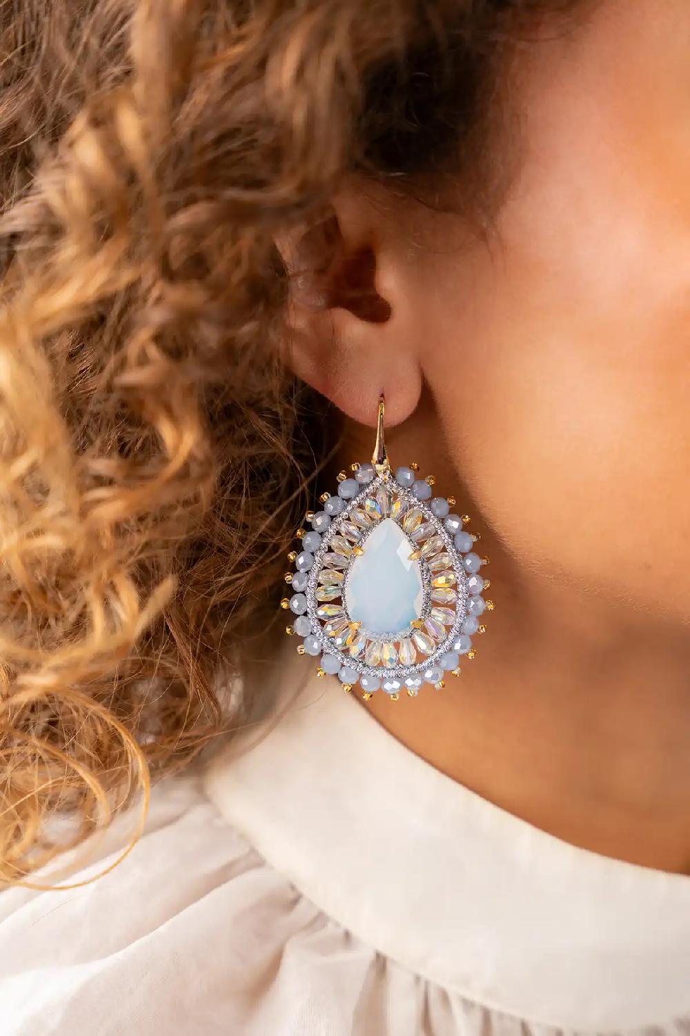 Lott. Gioielli Shiny Frosty Blauwe Oorbellen Berber Double Quartz Crystal Drop L