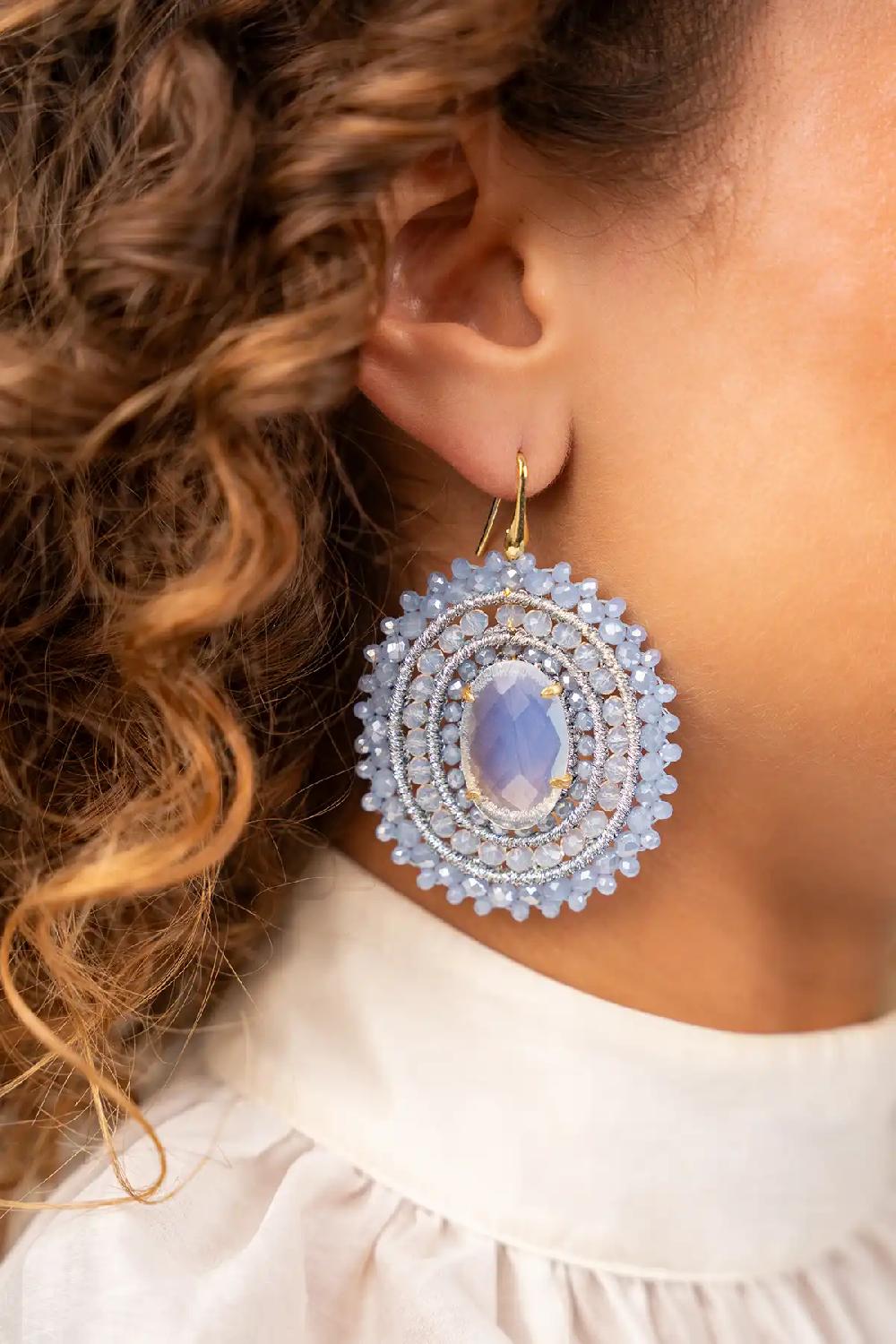 Lott. Gioielli Shiny Frosty Blauwe Oorbellen Jamie Filled Oval 3 Ringen Met Steen L