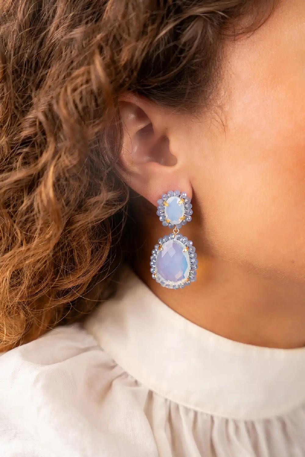 Lott. Gioielli Shiny Frosty Blauwe Pendant Oorbellen Dubbel M