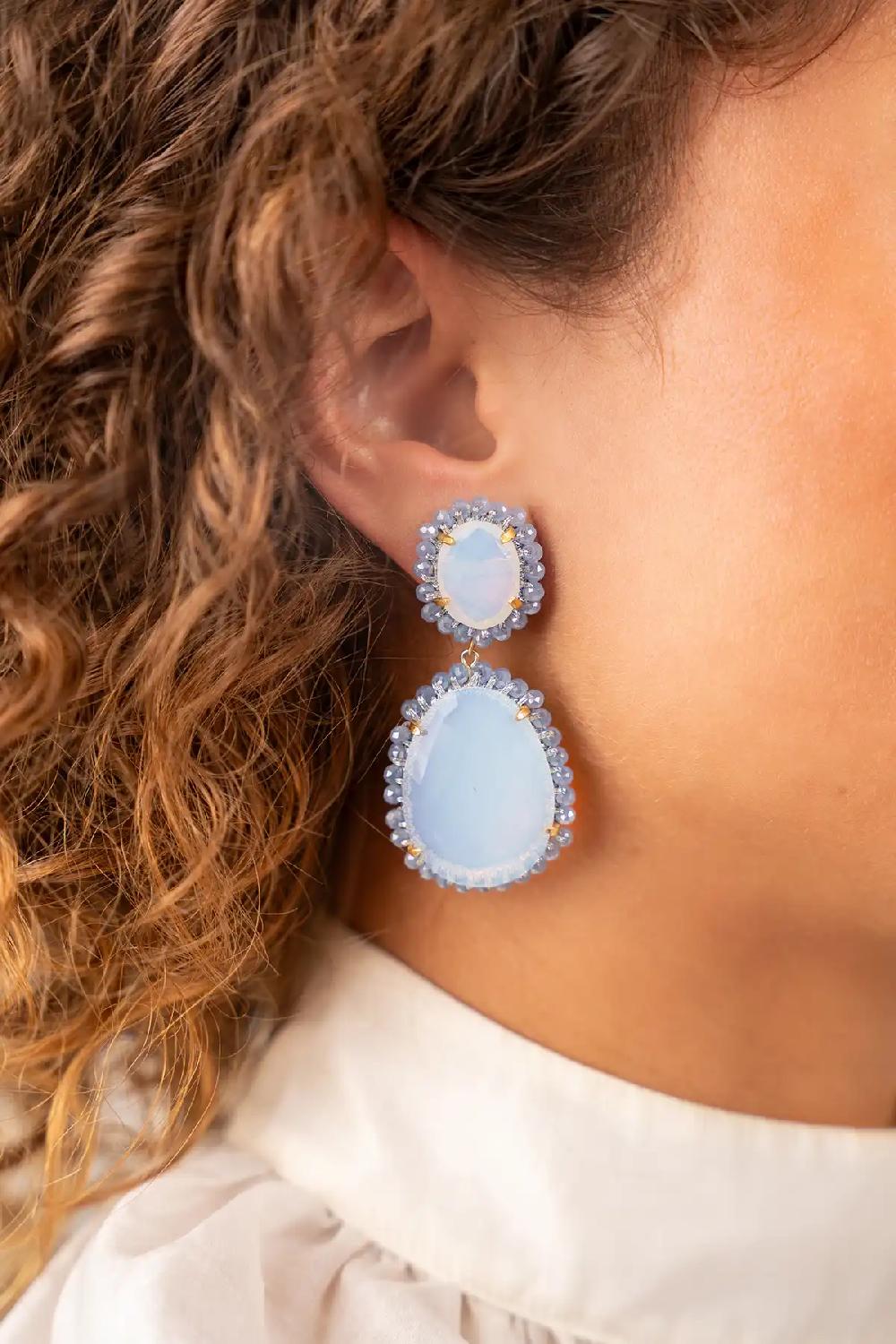 Lott. Gioielli Shiny Frosty Grijze Pendant Oorbellen Dubbel L