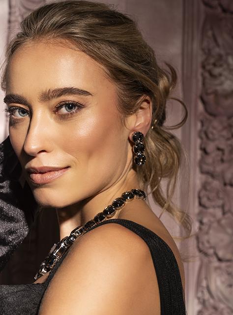 Lott. Gioielli Sjuul Oorbellen Octagon Fall Drie Stenen Zwarte Diamant