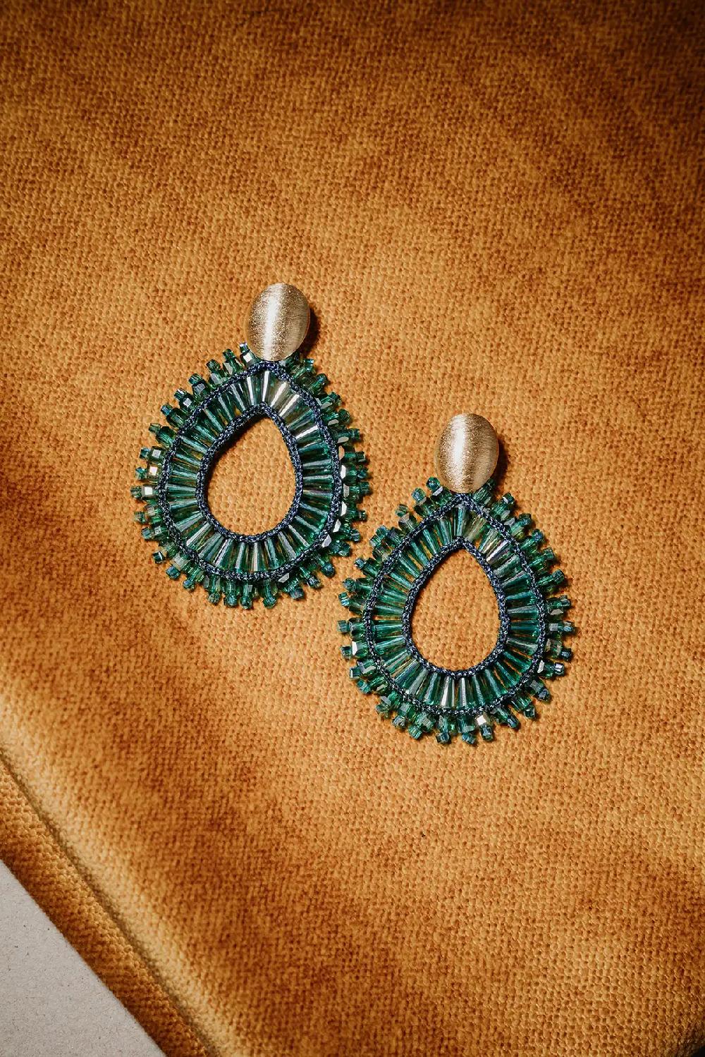 Lott. Gioielli Smaragd Groene Oorbellen Maureen Open Drop Flat Double Stones