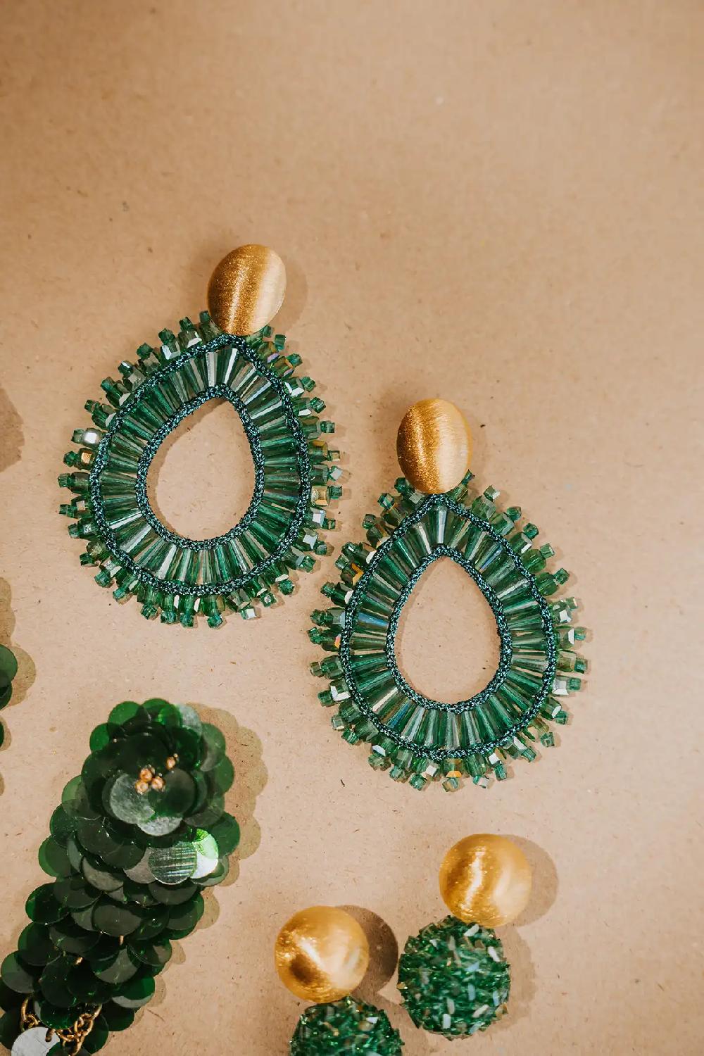 Lott. Gioielli Smaragd Groene Oorbellen Maureen Open Drop Flat Double Stones