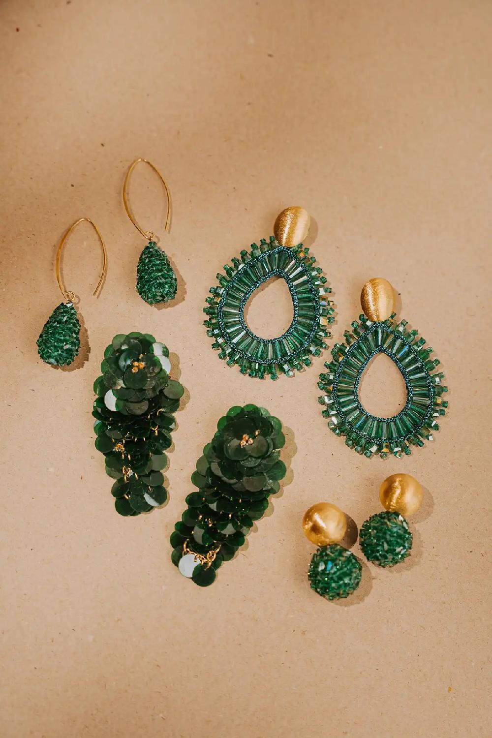 Lott. Gioielli Smaragd Groene Oorbellen Maureen Open Drop Flat Double Stones