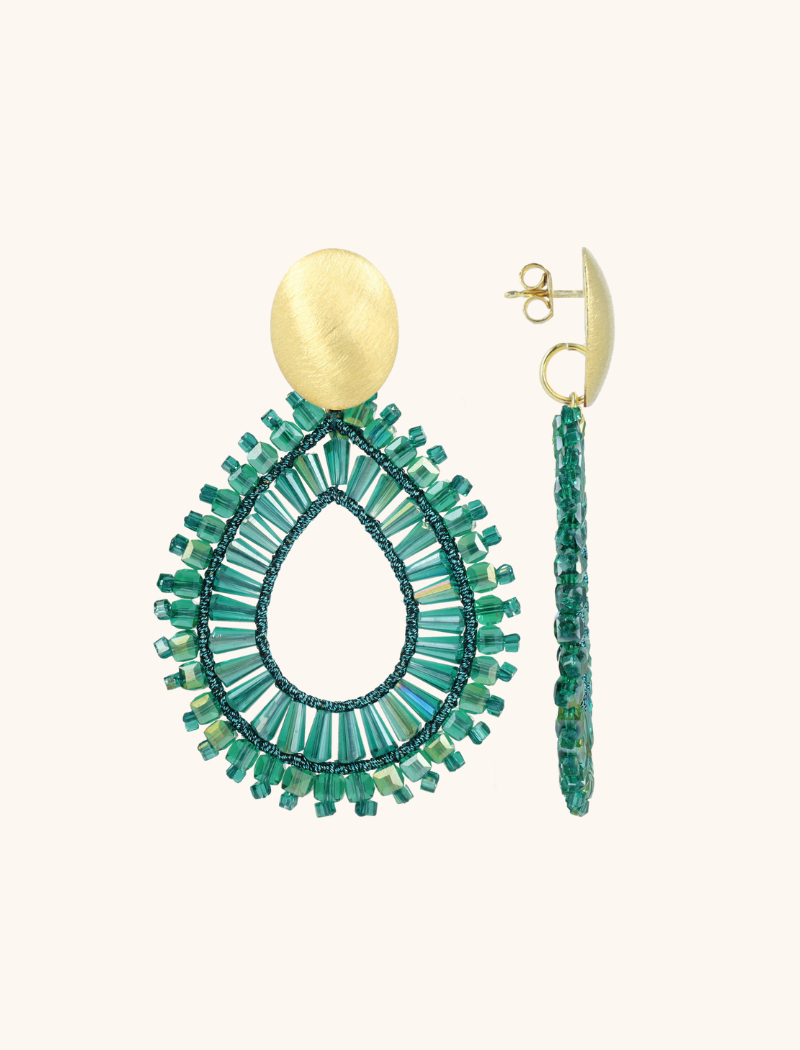 lott. gioielli Smaragd Groene Oorbellen Maureen Open Drop Flat Double Stones