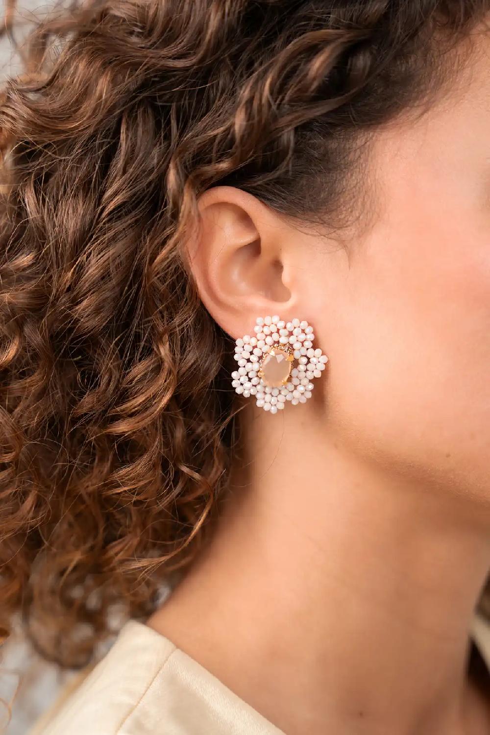 Lott. Gioielli Soft Pink Oorbellen Lotus Flower Knited Leaves S