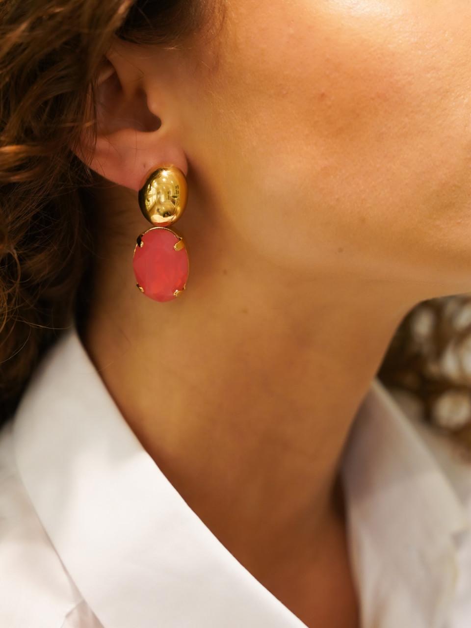 Lott. Gioielli Strass Oorbellen Amelie Ovaal Fuchsia Opaal