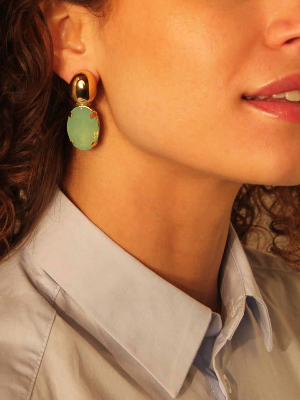 Lott. Gioielli Strass Oorbellen Amelie Ovaal Licht Groen Opaal