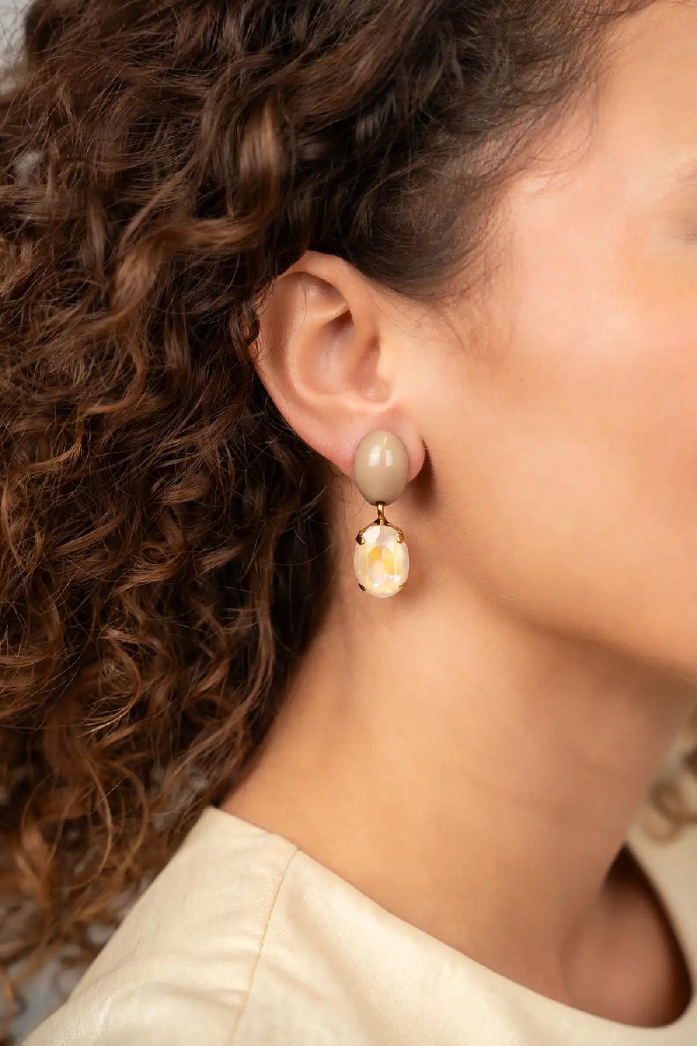 Lott. Gioielli Taupe Oorbellen Indy Oval Strass Pendant M