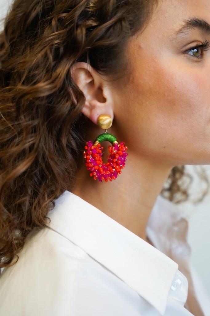 Lott. Gioielli Tonal Fuchsia Oorbellen Clip Yara Glassberry Ovaal M Double Stones