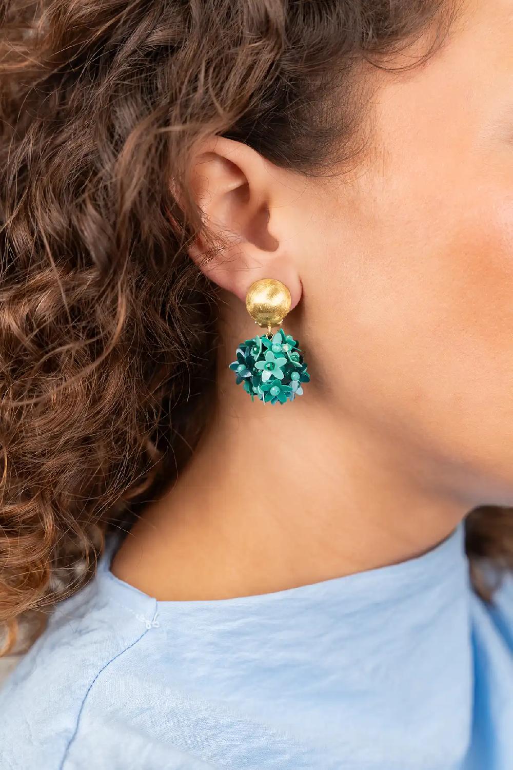 Lott. Gioielli Turquoise Oorbellen Daisy Sequin Flower Globe S Clip