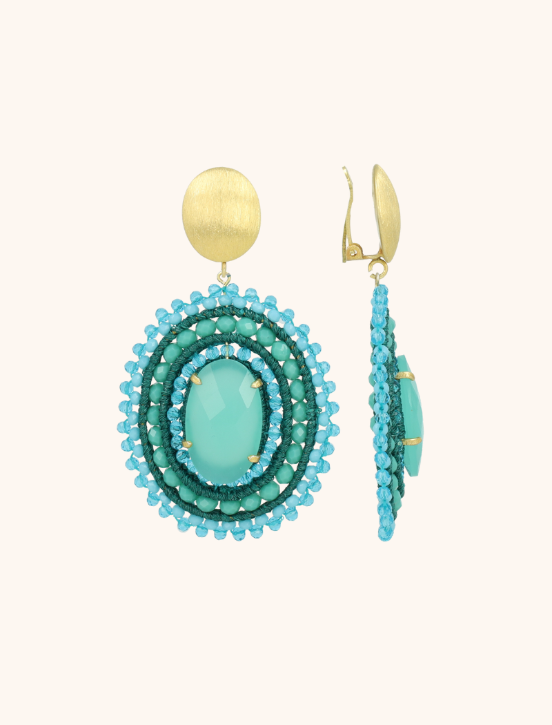 lott. gioielli Turquoise Oorbellen Jamie Filled Oval 3 Rings w/ Stone L Clip