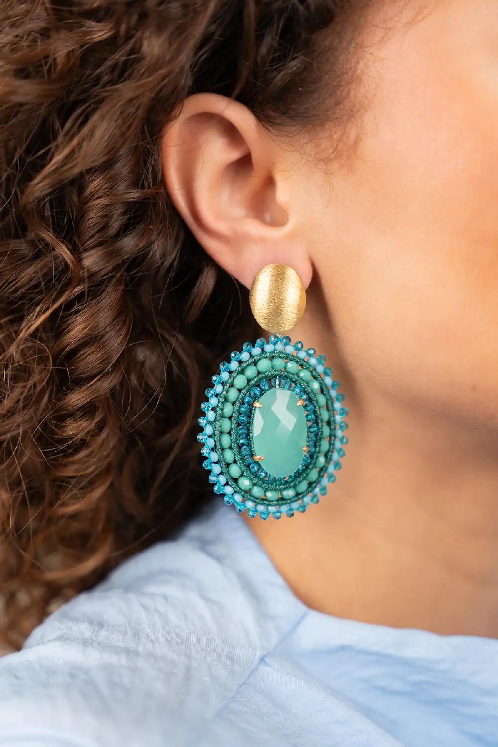 Lott. Gioielli Turquoise Oorbellen Jamie Filled Oval 3 Rings W/ Stone L