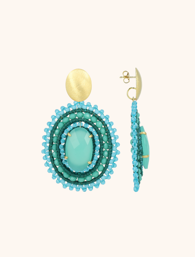 lott. gioielli Turquoise Oorbellen Jamie Filled Oval 3 Rings w/ Stone L