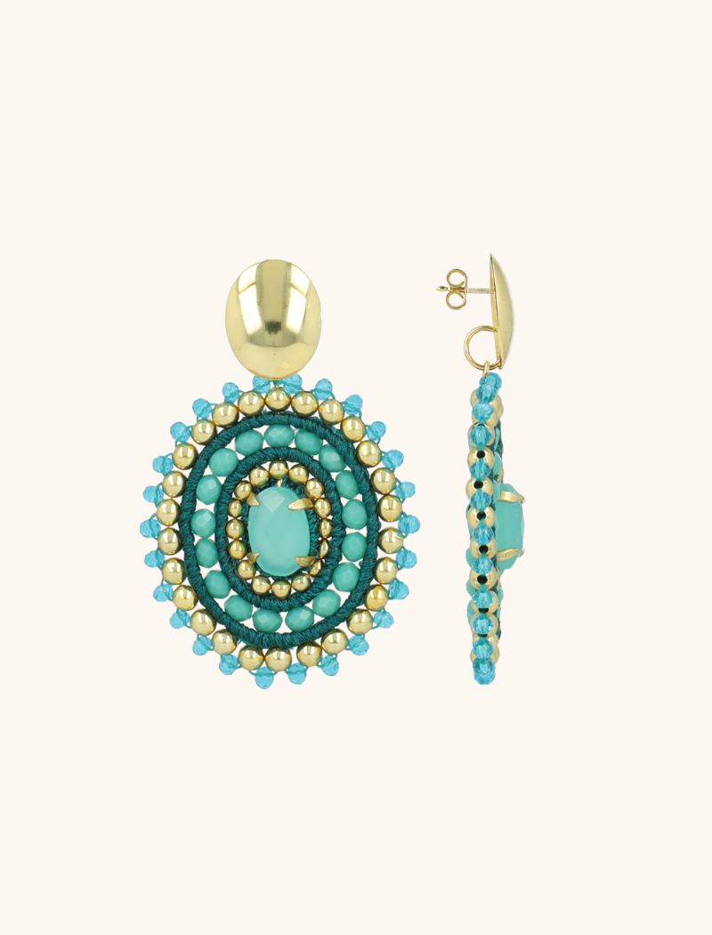 lott. gioielli Turquoise Oorbellen Jamie Filled Oval 3 Rings w/ Stone M