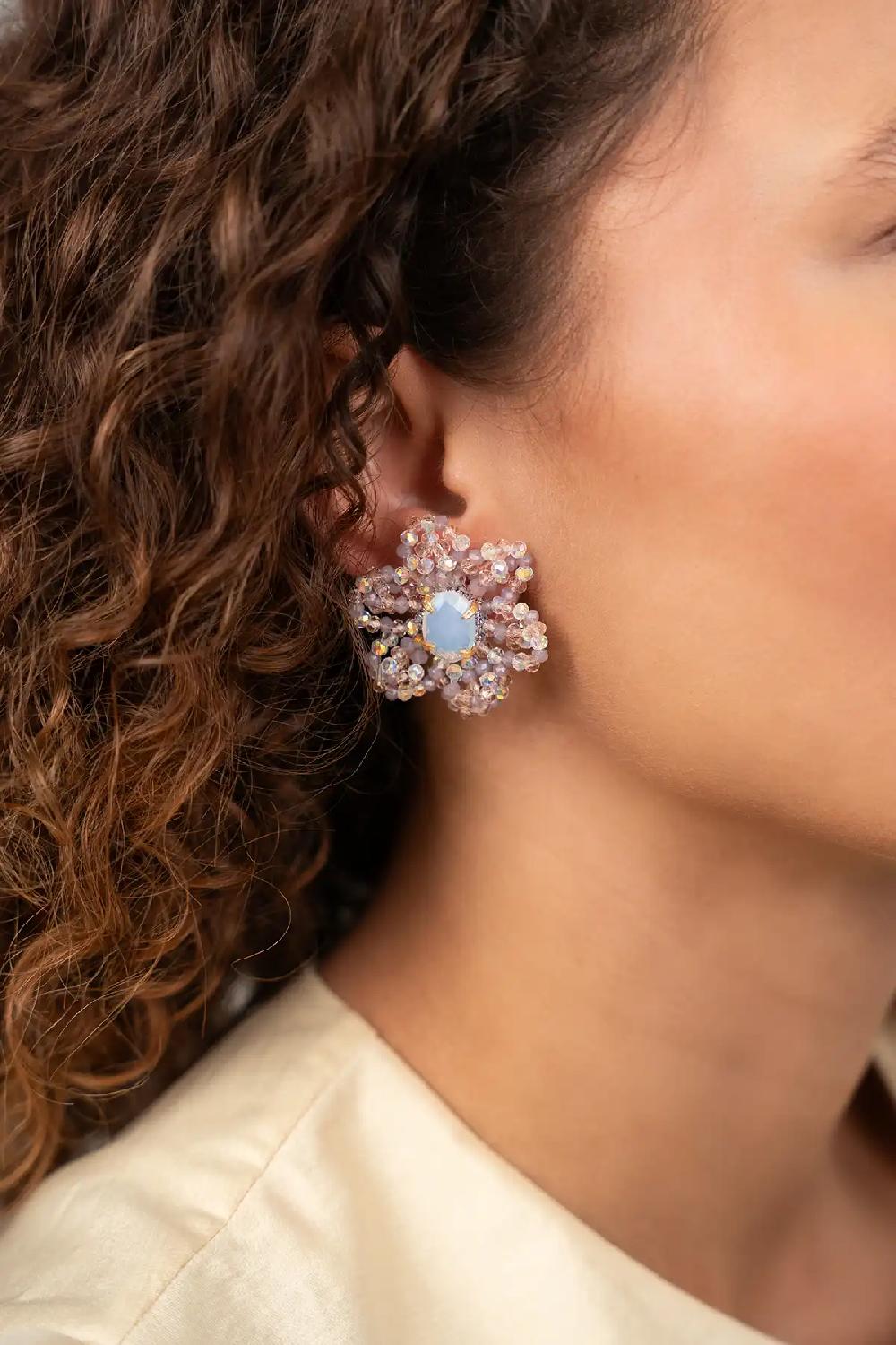 Lott. Gioielli White Crystal/Lila Oorbellen Daphne Flower Full Leaves M