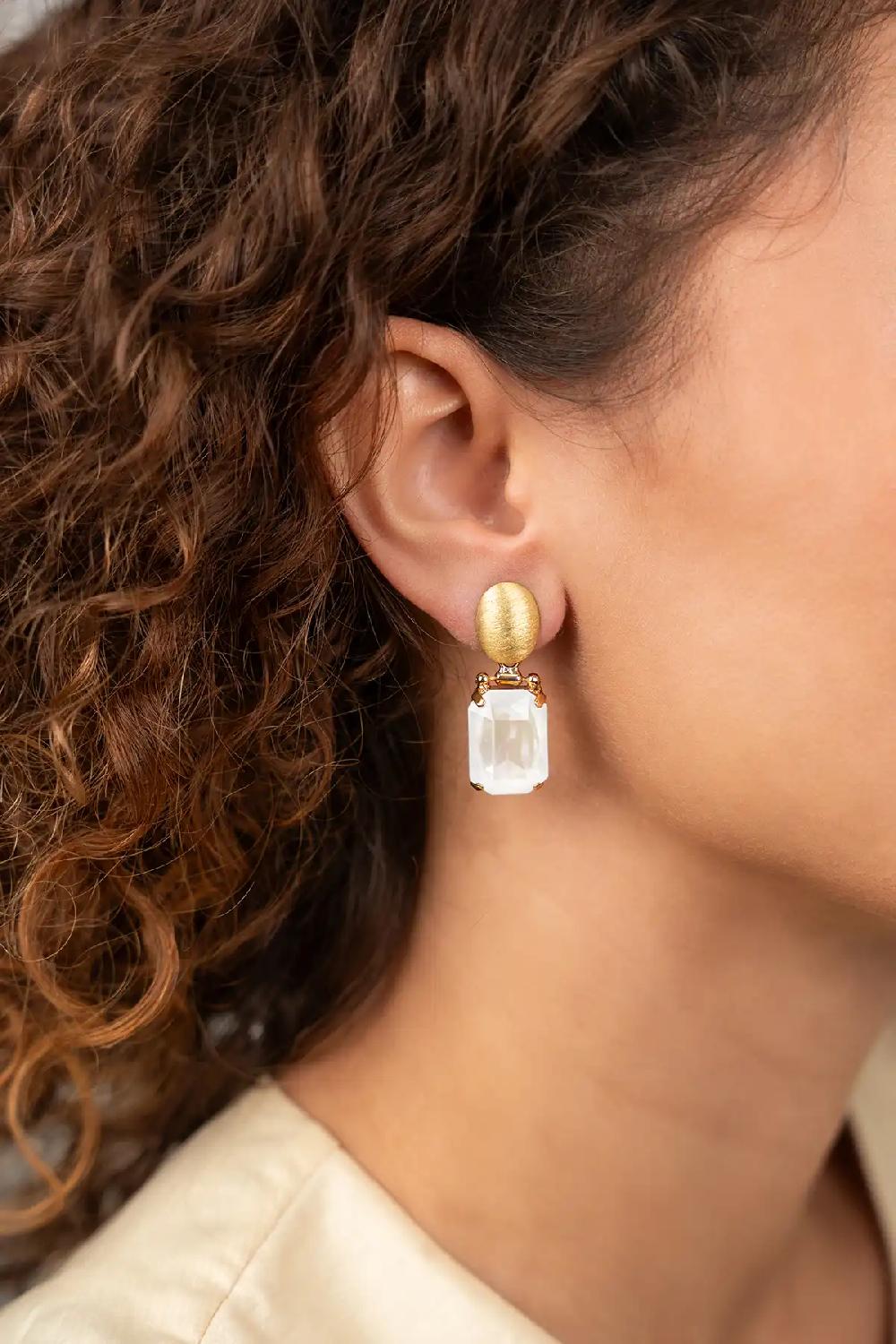 Lott. Gioielli White Crystal Oorbellen Daan Oval Pendant M