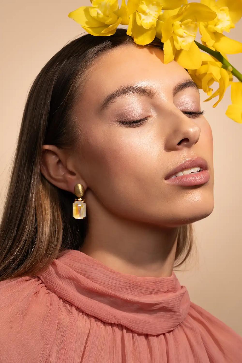 Lott. Gioielli White Crystal Oorbellen Daan Oval Pendant M