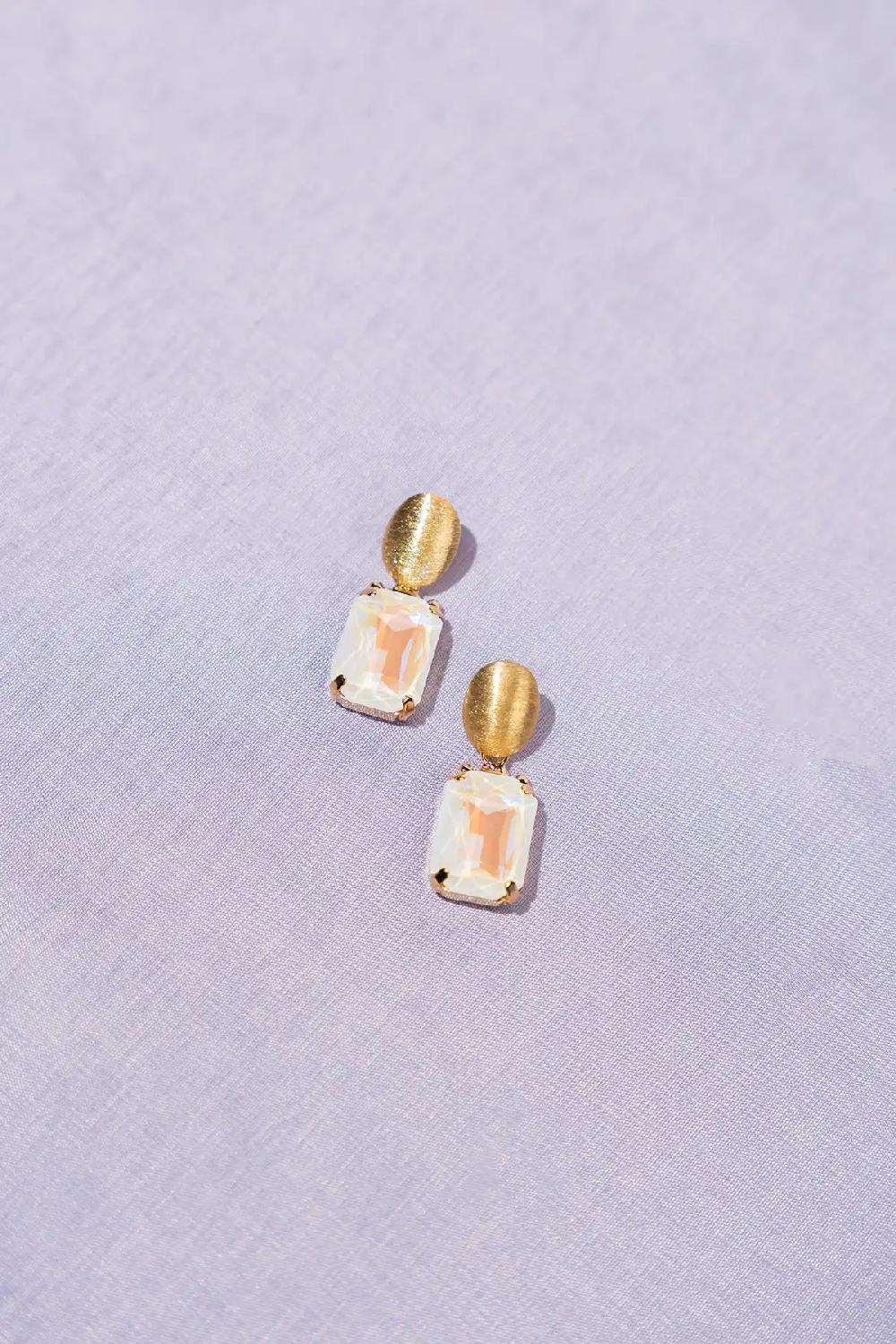 Lott. Gioielli White Crystal Oorbellen Daan Oval Pendant M