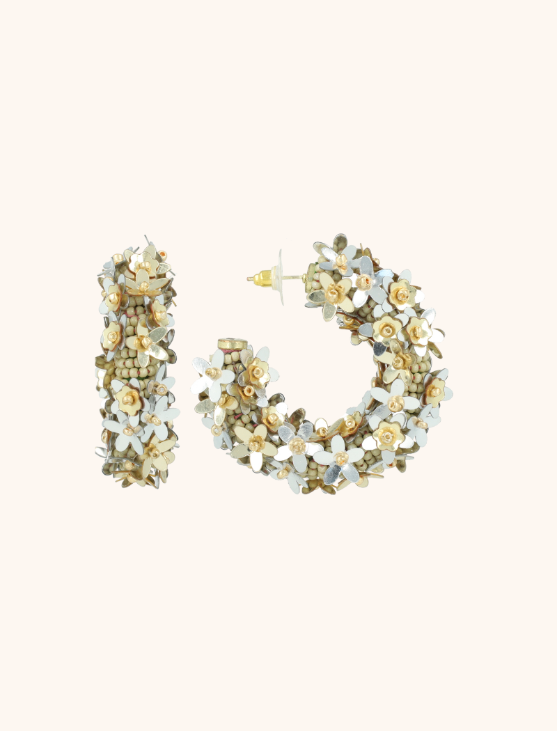 lott. gioielli Zilver Flower Sequin Oorbellen Jasmijn Creool M