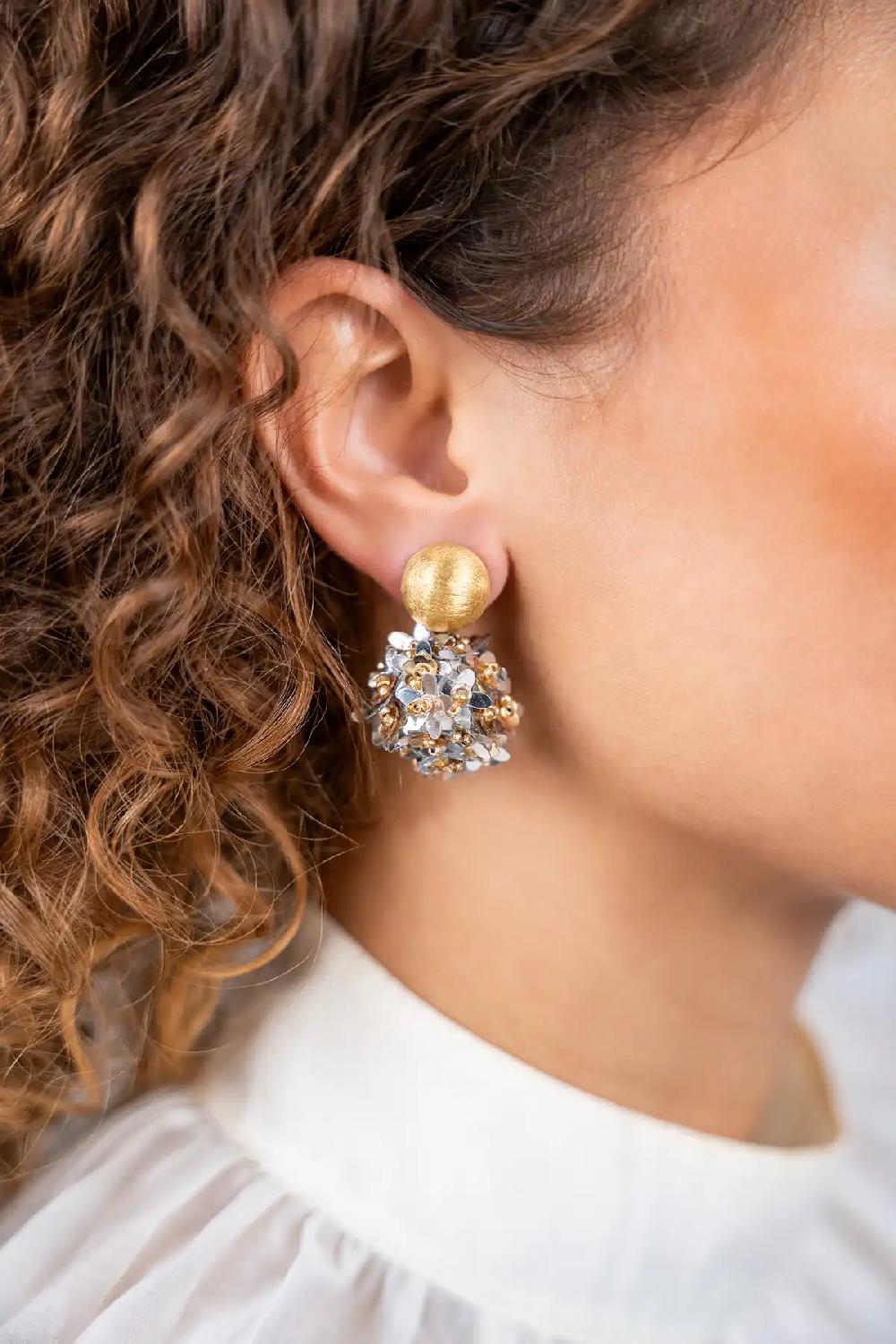 Lott. Gioielli Zilver/Goud Flower Sequin Oorbellen Daisy Globe S