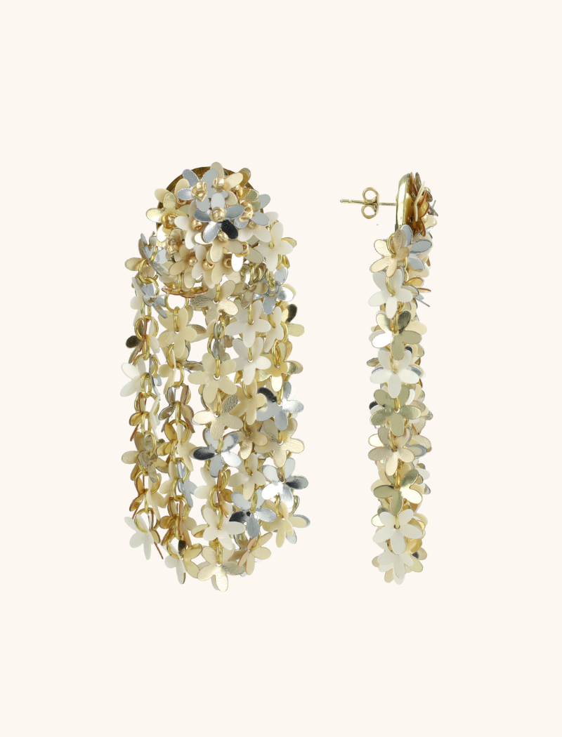 lott. gioielli Zilver Gouden Sequin Flower Rain Oorbellen