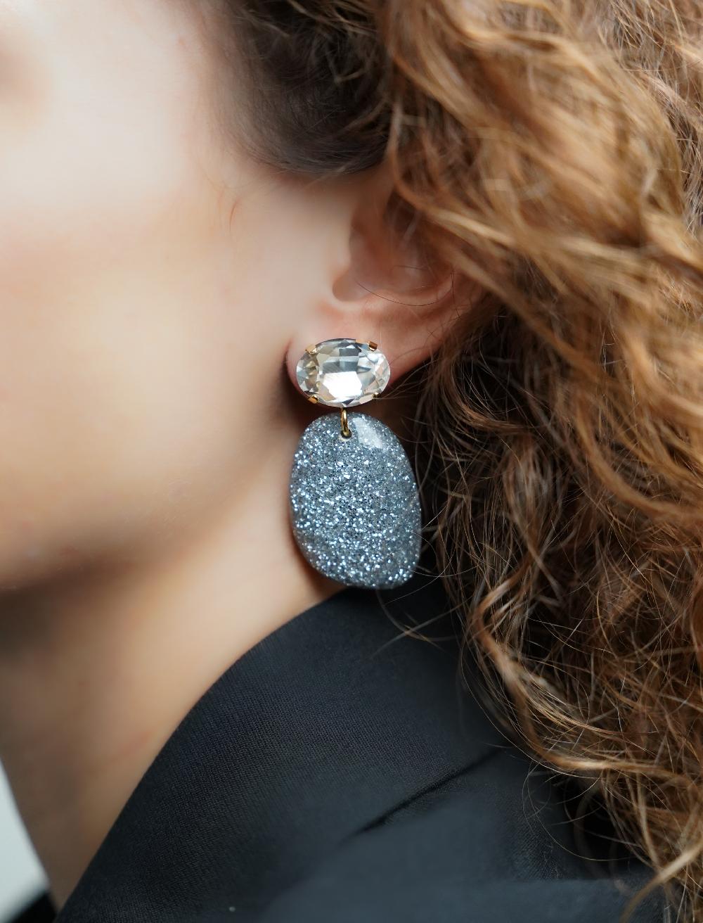 Lott. Gioielli Zilveren Glitter Oorbellen Little Sara Asymetrisch Crystal Ovaal S